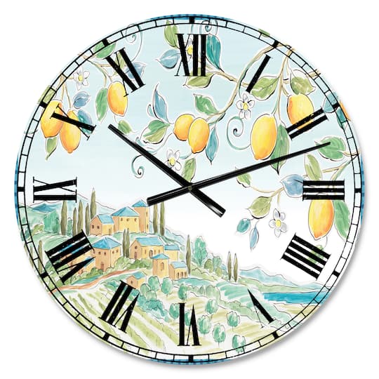 Designart 'Mediterranean Village Field I Farmhouse Wall Clock